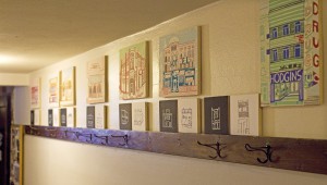 Kristin Carlson Becker's "Good(bye) Buildings" Moscow artwork is on display in the Moscow Yoga Center, as seen Aug. 8.